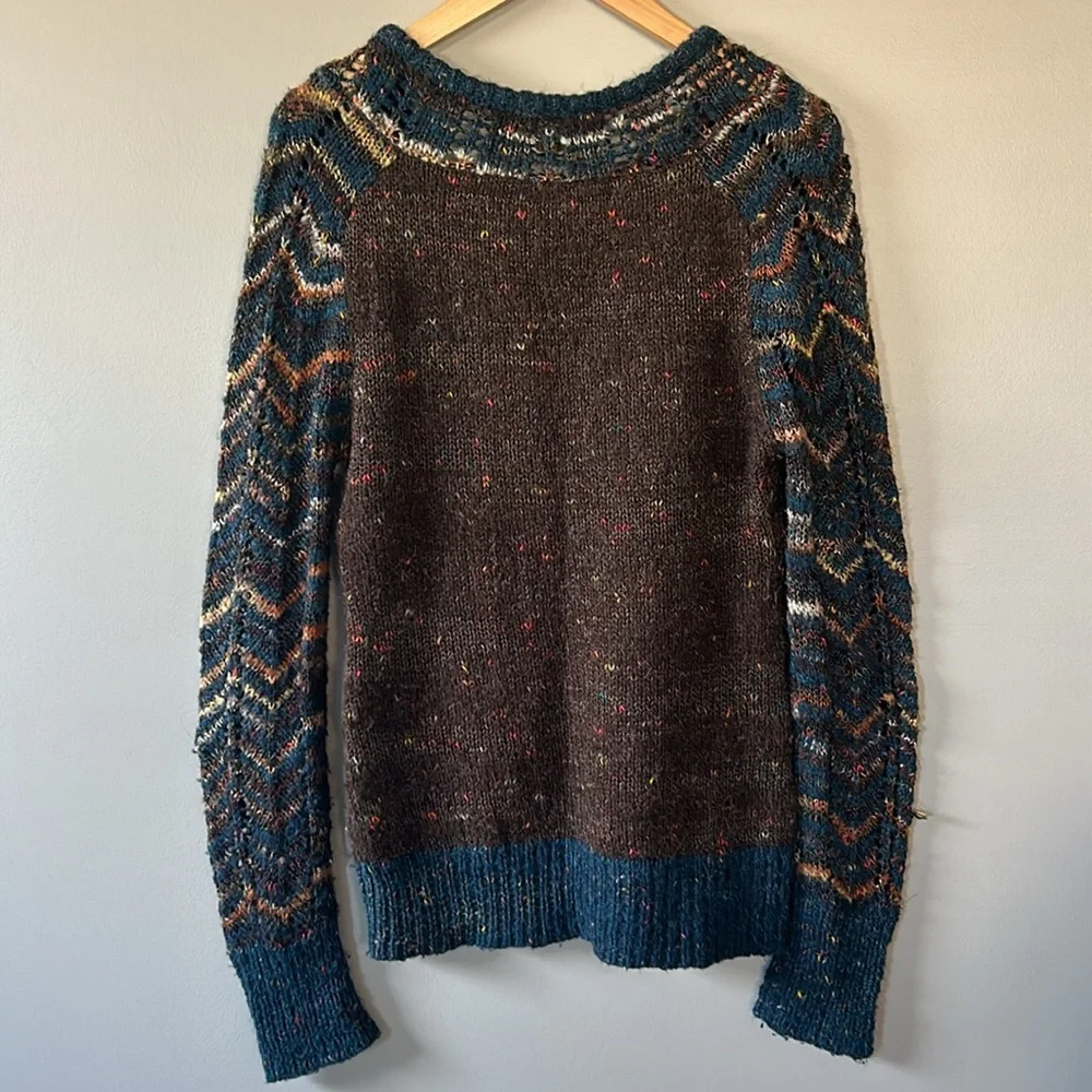 BKE Multicolor Loose Knit Deep V-Neck Henley Sweater Sz‎ L